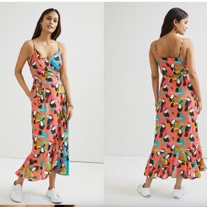Farm Rio Anthropologie Toucans Wrap Maxi Dress Spaghetti Straps Colorful XS